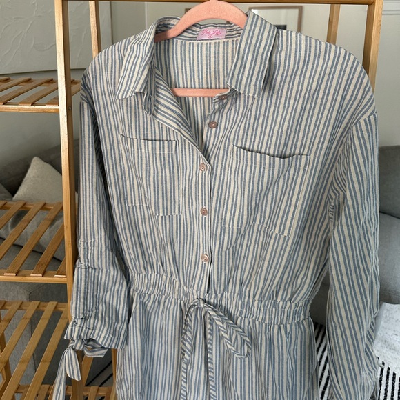 Pink Lily Blue Striped Romper with Collar - Picture 7 of 9